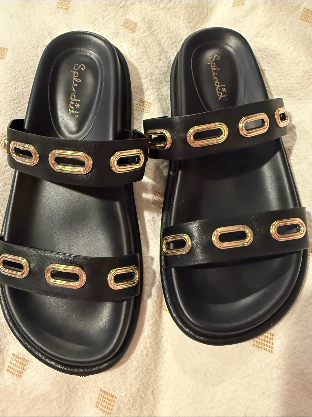 Splendid Black Slide Sandals with Gold Hardware,7 Anthropologie